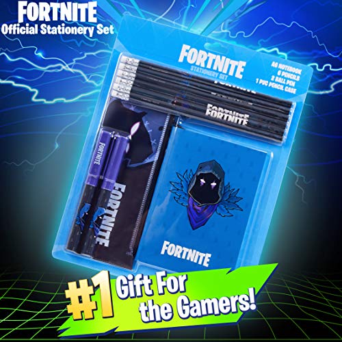 Fortnite Set Papeleria para Niños, Incluye Estuche Escolar Cuaderno A6 Lapices y Boligrafos, Material Escolar de Calidad, Regalos Cumpleaños Niños Colegio (Raven)