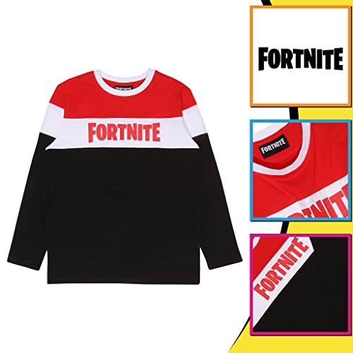 Fortnite Sudadera con cuello redondo para niña con logo de texto | Producto oficial, rojo/negro, 8-9 años