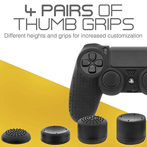 Fosmon Controlador PS4 DualShock 4 Skin Funda Protectora Antideslizante de Agarre para Sony PS4/PS4 Slim/PS4 Pro Controller (8 empuñaduras de Pulgar / 4 Pares) - Negro