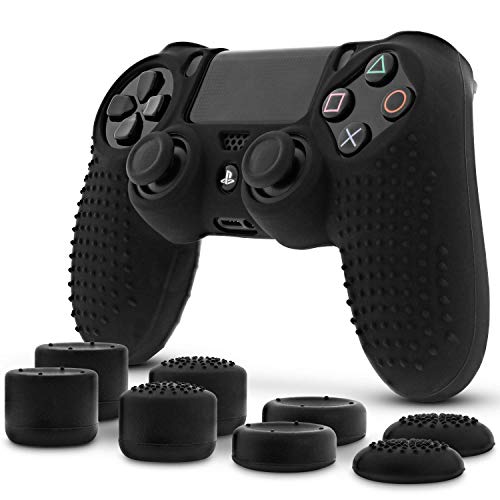 Fosmon Controlador PS4 DualShock 4 Skin Funda Protectora Antideslizante de Agarre para Sony PS4/PS4 Slim/PS4 Pro Controller (8 empuñaduras de Pulgar / 4 Pares) - Negro