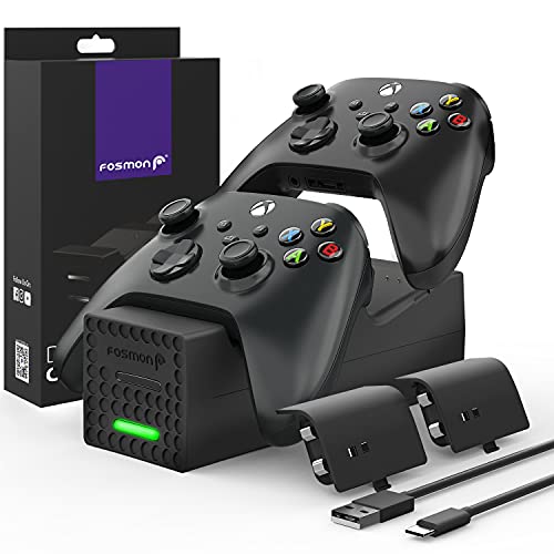 Fosmon Dual Base de Cargador Compatible con Mando Xbox Series X/S 2020 (No para Xbox One / 360), (Doble Estación) Estación de Carga Rápida con 2X 1000mAh Ni-MH Batería Recargable - Negro