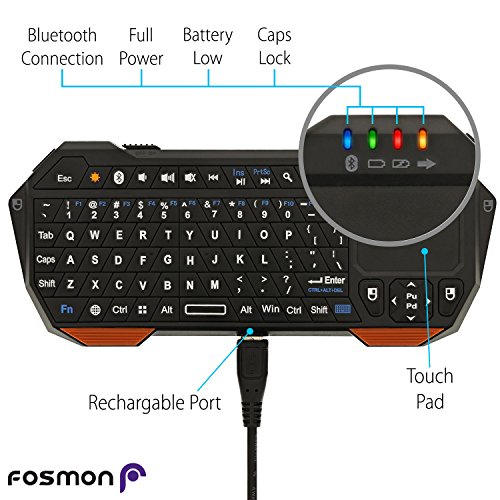 Fosmon Mini Teclado Bluetooth (Teclado QWERTY), portátil inalámbrico Ligero con Panel táctil Integrado, Compatible con Apple TV, PS4, Gafas HTPC/IPTVVR, teléfonos Inteligentes y más
