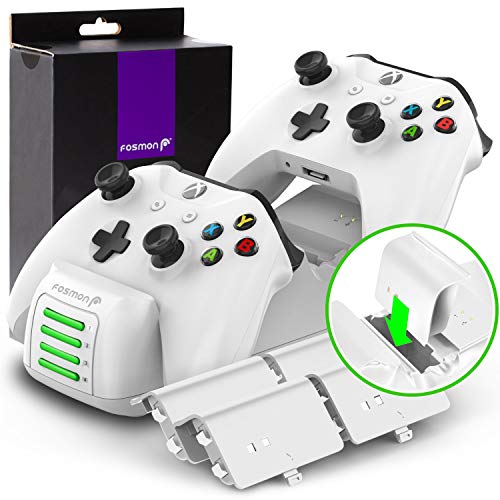 Fosmon Quad PRO Base de Cargador Compatible con Mando Xbox One/One S/One X/Elite (No Para Xbox Series X/S 2020), Dual Dock + 2 Cargador de Batería Estación con 4 Batería Recargable - Blanco