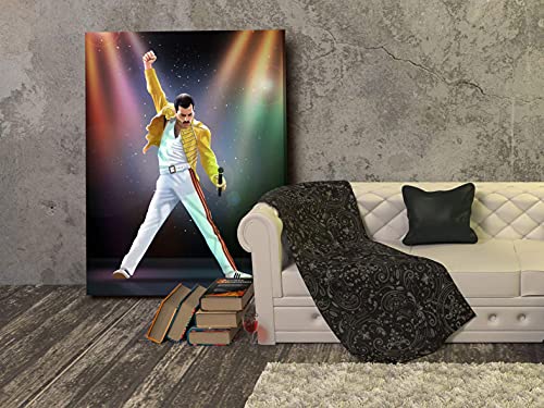 Foto Canvas Cuadro Freddie Mercury Decoración Pared | Lienzos Grandes De Arte Moderno para El Hogar | 75 x 100 cm Listos para Colgar sobre Bastidor De Madera 3.6 CM
