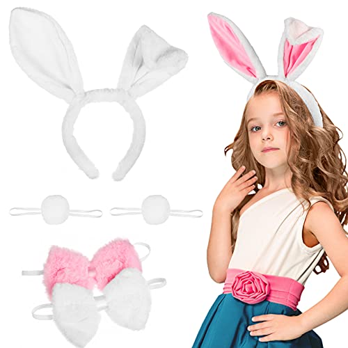 FRCOLOR Juego de disfraz de conejo con orejas de conejo, diadema y cola de pajarita para Halloween, accesorios de fiesta de Pascua, 2 juegos