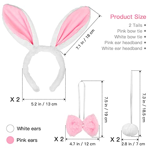 FRCOLOR Juego de disfraz de conejo con orejas de conejo, diadema y cola de pajarita para Halloween, accesorios de fiesta de Pascua, 2 juegos