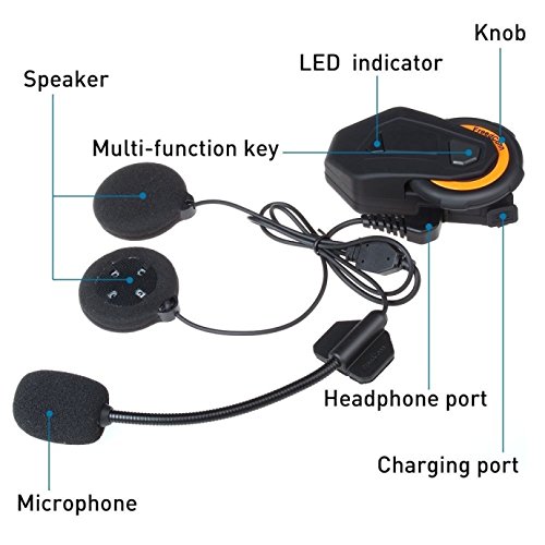 FreedConn Intercom Moto Bluetooth T-MAX Sistema de Conversación de Motocicletas 6 Conductores Intercomunicador Grupo Communicator Auricular 1000 m|FM Radio |Voice Prompt