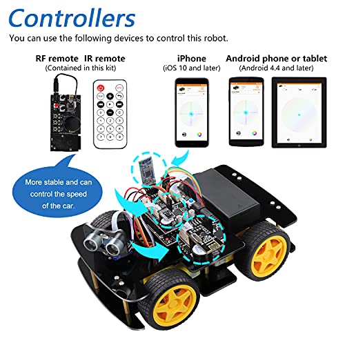 Freenove 4WD Car Kit with RF Remote (Compatible with Arduino IDE), Line Tracking, Obstacle Avoidance, Ultrasonic Sensor, Bluetooth IR Wireless Remote Control Servo