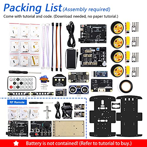 Freenove 4WD Car Kit with RF Remote (Compatible with Arduino IDE), Line Tracking, Obstacle Avoidance, Ultrasonic Sensor, Bluetooth IR Wireless Remote Control Servo