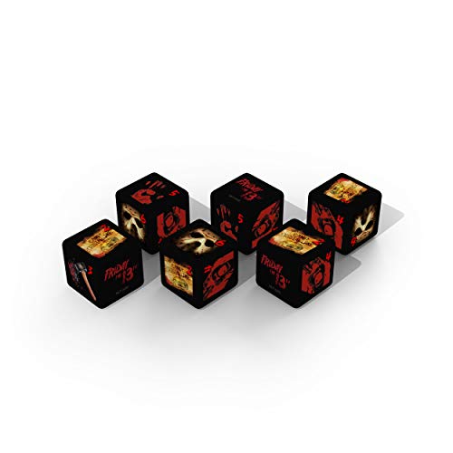 Friday The 13th Dice Set | Collectible d6 Dice Featuring References - Friday The 13th Logo, Camp Crystal Sign, Axe, Screaming Face, Bloody Handprint, and Jason Mask | Officially Licensed 6-Sided Dice
