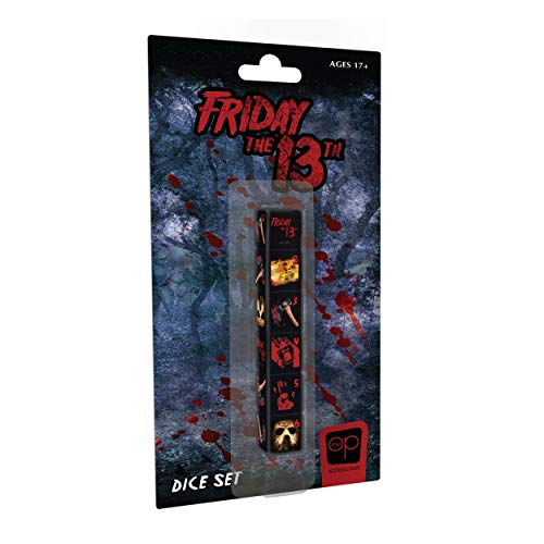 Friday The 13th Dice Set | Collectible d6 Dice Featuring References - Friday The 13th Logo, Camp Crystal Sign, Axe, Screaming Face, Bloody Handprint, and Jason Mask | Officially Licensed 6-Sided Dice