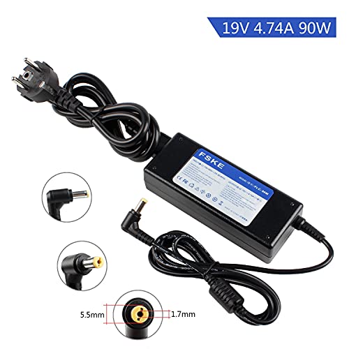 FSKE 19V 4.74A 90W Cargador para Portátil Acer Aspire E15 E17 ES15 V5 5750G 7750g 7741G 3 5 ADP-90CD DB A10-090P3A PA-1900-32 Packard Bell Ordenador etc, Fuente de Alimentación Conector: 5,5 * 1,7mm