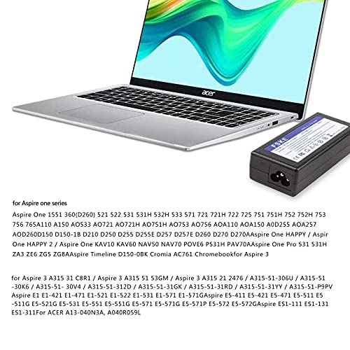 FSKE® 45W 19V 2.37A Cargador Portátil para Acer Aspire E15 ZG5 E5-571 ES1 E1-572 R3 E5-551 E5 KAV60 Serie AC Adapter, Notebook EUR Power Supply, 5.5 * 1.7mm