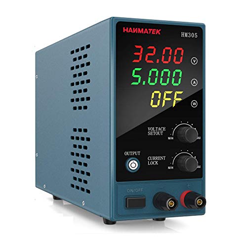 Fuente de alimentación de banco HANMATEK HM305 Fuente de alimentación de laboratorio de conmutación regulada Ajustable desde 30V / 5A Pantalla LED de 4 dígitos