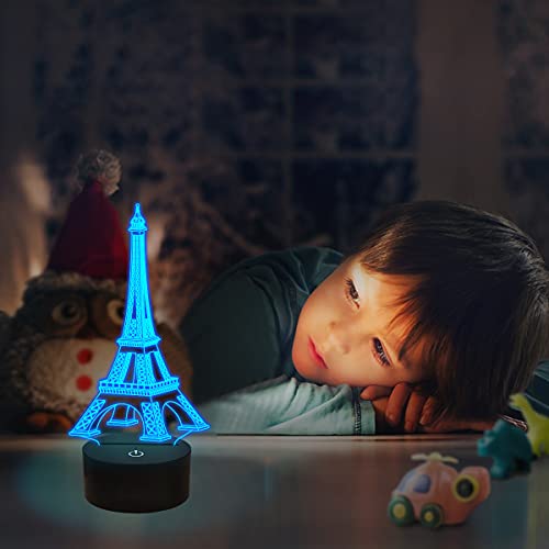 FULLOSUN Eiffel Tower Nightlight 3D Illusion Lamp Visual Bedroom Decoration LED Lamp with Remote Control 16 Color Changing Paris Fashion Style Acrylic Gifts for Birthday Xmas