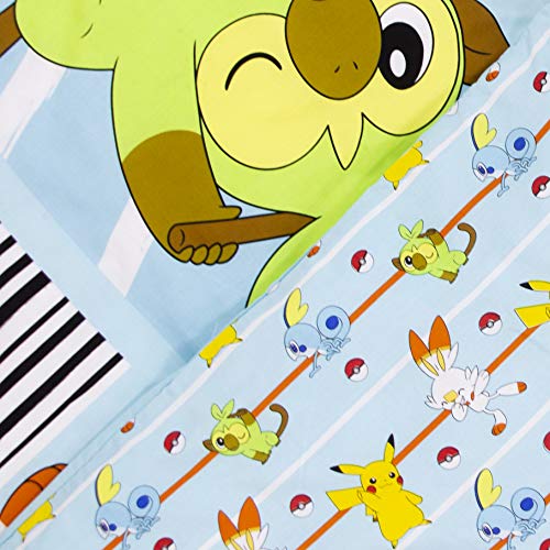 Funda de edredón Individual Pokemon Jump | con Pikachu, Grookey, Scorbunny y Sobble Inc | Producto Oficial de polialgodón Azul Reversible de Dos Caras