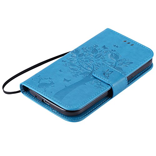 Funda Galaxy Grand Neo Galaxy Grand Plus/Grand Neo/Grand Lite,Mariposas de gato en relieve flores florales Cuero PU Fundas Carcasa Delgado Billetera Cartera Flip Stand Carcasa Case Cover,Azul