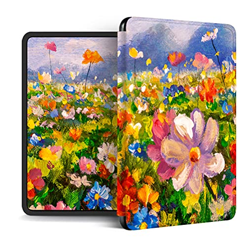 Funda Kindle Paperwhite 2012/2013/2015 Cuero Flip Silicona Carcasa Gato Flores Abstracto Pintura al óleo Patrón Estuche Auto Despertar o Dormir PU Magnética Caja para Paperwhite 1 2 3 (8)