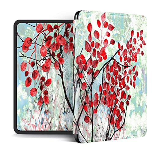 Funda Kindle Paperwhite 2012/2013/2015 Flip Carcasa Ultra Delgado PU + PC Magnética Flor Melocotón Patrón Estuche Automático Despertar o Dormir Función Cuero Caja para Kindle Paperwhite 1 2 3 (2)