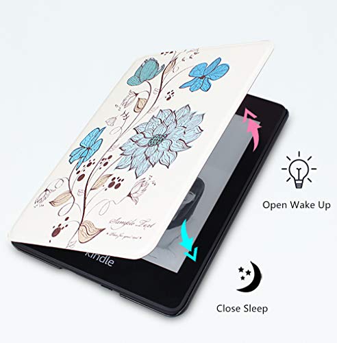 Funda Kindle Paperwhite 2012/2013/2015 Flip Carcasa Ultra Delgado PU + PC Magnética Flor Melocotón Patrón Estuche Automático Despertar o Dormir Función Cuero Caja para Kindle Paperwhite 1 2 3 (2)