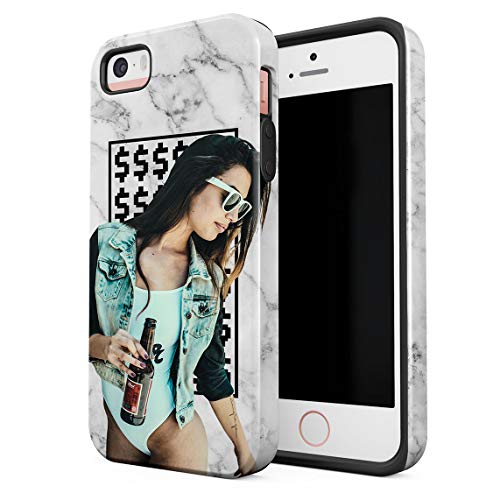 Funda Para iPhone 5 & 5s & SE Sexy Model Girl Babe Marble Tumblr Swag Hipster Dope Trill, Resistente a los Golpes, Carcasa Dura de PC de 2 Capas + Funda Protectora de Diseño Híbrido de TPU