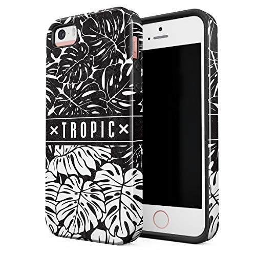 Funda Para iPhone 5 & 5s & SE Tropic Carribean Climate Tropical Jungle Leaves Pattern, Resistente a los Golpes, Carcasa Dura de PC de 2 Capas + Funda Protectora de Diseño Híbrido de TPU