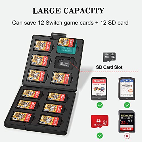 Funda para Juegos Nintendo Switch - 12 Ranuras para Almacenamiento de Tarjetas de Juego y 12 Ranuras para Tarjetas SD,Portátil y Delgado,Estuche para Nintendo Switch Lite NS Juego (Black Sword)