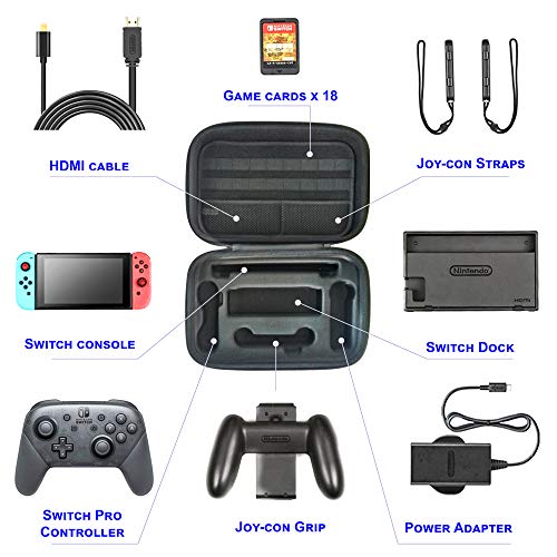 Funda para Nintendo Switch Deluxe protectora Gran Capacidad para Todos los Accesorios Originales, Estuche Rígida de Viaje con Correa para el hombro