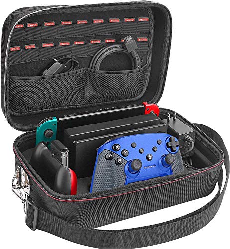 Funda para Nintendo Switch Deluxe protectora Gran Capacidad para Todos los Accesorios Originales, Estuche Rígida de Viaje con Correa para el hombro