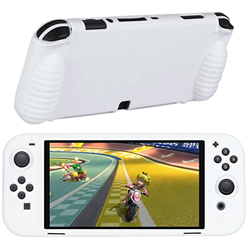 Funda Protectora de Silicona para Nintendo Switch OLED Modelo（2021）. Funda Protectora con Diseño de Absorción de Golpes y Antiarañazos (Blanco)