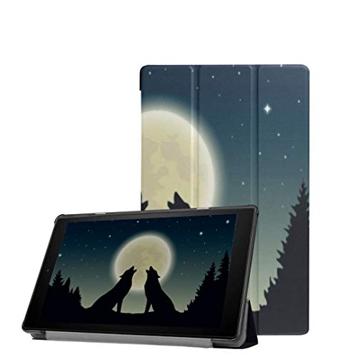 Funda Protectora Kindle 8 de HD8 (Lanzamiento 2018/2017, 8a / 7a generación) Estuche de Dos Lobos Aullando Full Moon Forest para la Nueva Tableta Hd8