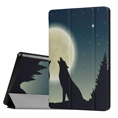 Funda Protectora Kindle 8 de HD8 (Lanzamiento 2018/2017, 8a / 7a generación) Estuche de Dos Lobos Aullando Full Moon Forest para la Nueva Tableta Hd8