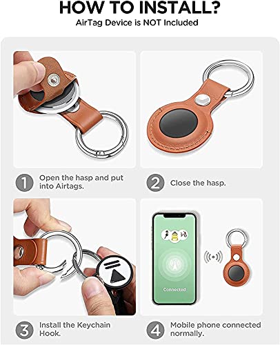 Funda Protectora para Airtags,Soporte de Rastreador de Cuero Auténtico con Llavero, Para Apple Airtag Llavero,Cubierta de Protección para Airtags Bluetooth Tracker，Anti Perdido Funda [5 PcS]