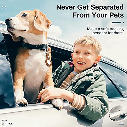 Funda Protectora para Airtags,Soporte de Rastreador de Cuero Auténtico con Llavero, Para Apple Airtag Llavero,Cubierta de Protección para Airtags Bluetooth Tracker，Anti Perdido Funda [5 PcS]