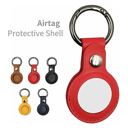 Funda Protectora para Airtags,Soporte de Rastreador de Cuero Auténtico con Llavero, Para Apple Airtag Llavero,Cubierta de Protección para Airtags Bluetooth Tracker，Anti Perdido Funda [5 PcS]