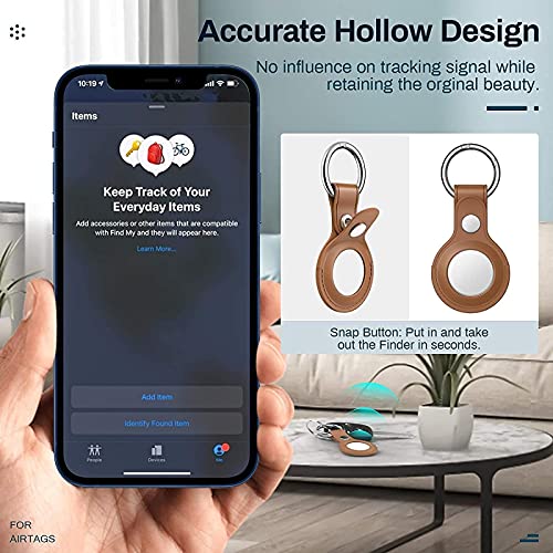 Funda Protectora para Airtags,Soporte de Rastreador de Cuero Auténtico con Llavero, Para Apple Airtag Llavero,Cubierta de Protección para Airtags Bluetooth Tracker，Anti Perdido Funda [5 PcS]