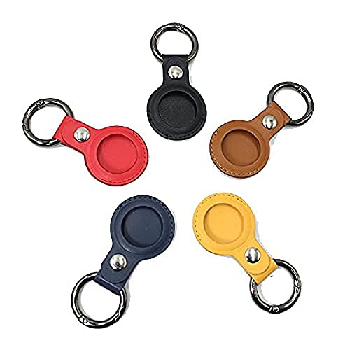 Funda Protectora para Airtags,Soporte de Rastreador de Cuero Auténtico con Llavero, Para Apple Airtag Llavero,Cubierta de Protección para Airtags Bluetooth Tracker，Anti Perdido Funda [5 PcS]