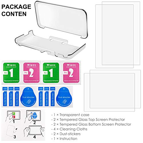 Funda rígido para Nintendo New 2DS XL con Protector de Pantalla, AFUNTA Case dura y transparente, con 4 Vidrio templado Películas de protección para pantalla superior e inferior