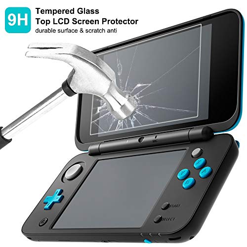 Funda rígido para Nintendo New 2DS XL con Protector de Pantalla, AFUNTA Case dura y transparente, con 4 Vidrio templado Películas de protección para pantalla superior e inferior