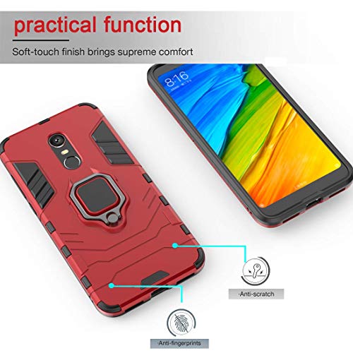 Funda Xiaomi Redmi 5 Plus Carcasa, Borde de Silicona Negro Duro PC Case Anti-Arañazos, Anti-Golpes, con Anillo Grip Kickstand para Xiaomi Redmi 5 Plus (Xiaomi Redmi 5 Plus, Rojo)