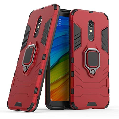 Funda Xiaomi Redmi 5 Plus Carcasa, Borde de Silicona Negro Duro PC Case Anti-Arañazos, Anti-Golpes, con Anillo Grip Kickstand para Xiaomi Redmi 5 Plus (Xiaomi Redmi 5 Plus, Rojo)