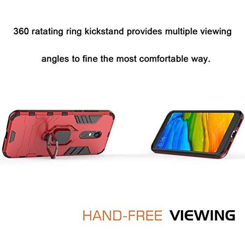 Funda Xiaomi Redmi 5 Plus Carcasa, Borde de Silicona Negro Duro PC Case Anti-Arañazos, Anti-Golpes, con Anillo Grip Kickstand para Xiaomi Redmi 5 Plus (Xiaomi Redmi 5 Plus, Rojo)