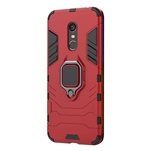 Funda Xiaomi Redmi 5 Plus Carcasa, Borde de Silicona Negro Duro PC Case Anti-Arañazos, Anti-Golpes, con Anillo Grip Kickstand para Xiaomi Redmi 5 Plus (Xiaomi Redmi 5 Plus, Rojo)