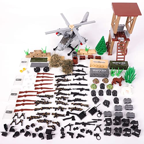 FunMate WW2 - Juego de construcción de armas militares, con chorros de combate y torres de descuento (175 piezas, minifiguras de soldados, compatible con figuras Lego Star Wars)