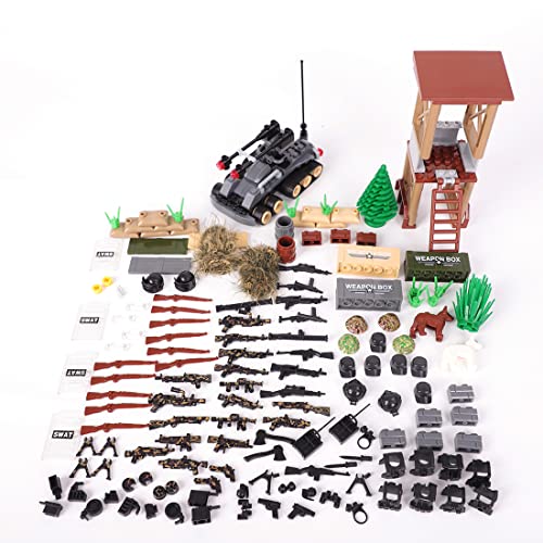 FunMate WW2 - Juego de construcción de armas militares, con tanques y torres de descuento de 151 piezas de construcción minifiguras de soldados, juego compatible con figuras de Lego Star Wars