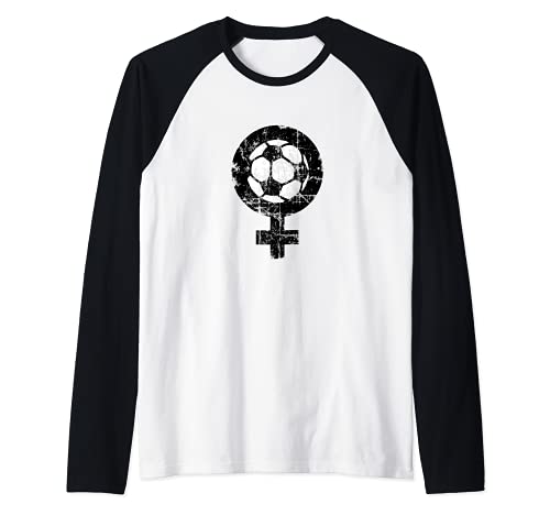 Fútbol Femenino (Blanco y Nero Antiguo) Mujeres Futbolistas Camiseta Manga Raglan