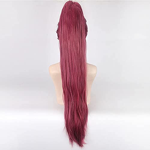 FYBHD Peluca de Cosplay Puella Magi Sakura Kyouko Wine Red 80cm Straight Ponytail ¡Gratis! Iwatobi Swim Club Gou Matsuoka Cosplay Wig + Peluca Free Wig para la Fiesta