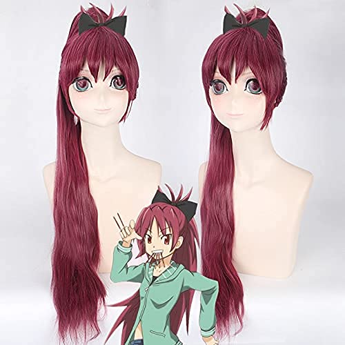 FYBHD Peluca de Cosplay Puella Magi Sakura Kyouko Wine Red 80cm Straight Ponytail ¡Gratis! Iwatobi Swim Club Gou Matsuoka Cosplay Wig + Peluca Free Wig para la Fiesta