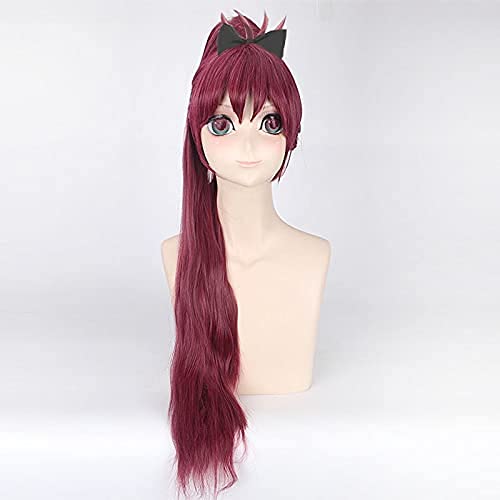 FYBHD Peluca de Cosplay Puella Magi Sakura Kyouko Wine Red 80cm Straight Ponytail ¡Gratis! Iwatobi Swim Club Gou Matsuoka Cosplay Wig + Peluca Free Wig para la Fiesta