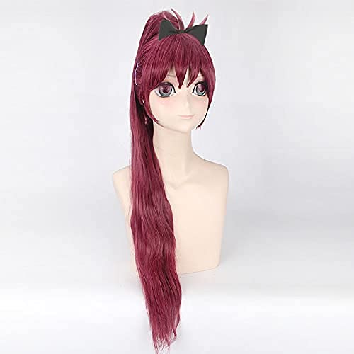 FYBHD Peluca de Cosplay Puella Magi Sakura Kyouko Wine Red 80cm Straight Ponytail ¡Gratis! Iwatobi Swim Club Gou Matsuoka Cosplay Wig + Peluca Free Wig para la Fiesta